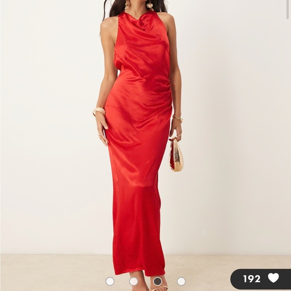 ASOS Red Ruched Backless Halter Dress - Picture 2 of 3